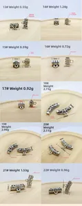 Detailed grid showing vintage silver alloy tube beads with weights and hole sizes