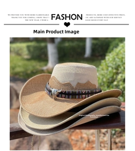Three western woven straw hats in khaki shades with bohemian bands and metal bull charms