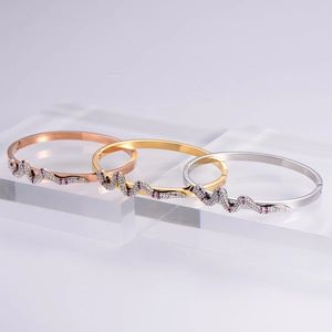 Snake Shape Bangle 316L Stainless Steel 18K Gold Plated Micro Pave Rhinestone Fashion Jewelry For Women