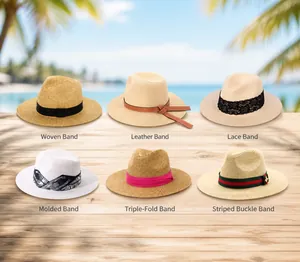 Detail showing six styles of interchangeable bands and ribbons for wide brim straw hats