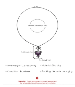 Detailed size specifications for gothic heart cross pendant necklace in zinc alloy