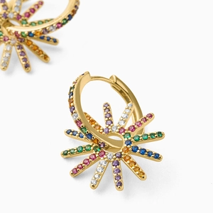 Colorful zircon sunflower drop earrings in 18k gold plating with S925 silver needles