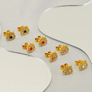 Evil Eye Stud Earrings Stainless Steel 18K Gold Plated Zircon Crystal Inlaid Fashion Geometric Jewelry For Women