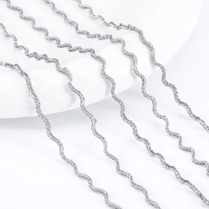 Polished silver stainless steel wavy foxtail chain for DIY jewelry making and necklaces