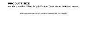 Detailed size guide for pearl fringe necklace with 37+5cm length and 8cm tassel drop