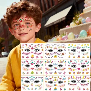 Easter Kids Temporary Face Tattoo Stickers Waterproof Rabbit Egg Chick Floral Makeup For Children Holiday Party Decor