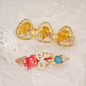 French Vintage Hair Clip Resin Dried Flower Alloy Artificial Pearl Sequin Romantic Side Bangs Barrette For Women