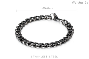 Macro detail of grey vintage stainless steel Cuban link chain bracelet, 200x8mm size