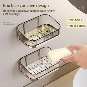 Wall-mounted double-layer soap dish with drainage holes and luxury rose gold trim