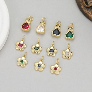 Breloques Pour La Création De Bijoux DIY Pendentifs Fleur Coeur Étoile En Zircon Accessoires En Cuivre Plaqué Or 14K Pour Bracelet Collier