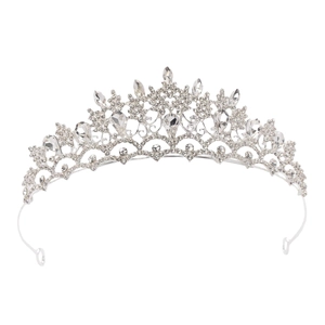 Vintage bridal crown in silver alloy with teardrop crystals and sparkling rhinestones