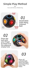 Detailed view of the 12-hole fidget rainbow puzzle ball showing mechanics and color matching