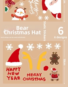 Detail of 6 Christmas static window stickers including Santa Claus and Snowman designs