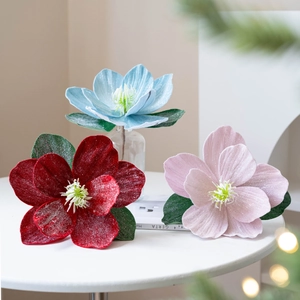Artificial Christmas Flowers Glitter Velvet Magnolia Heads Xmas Tree Ornaments Garland Festive Home Party Decorations