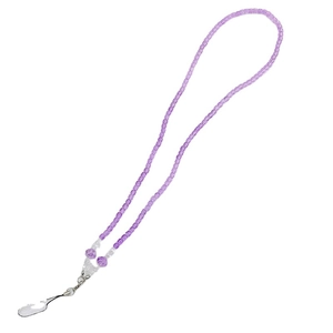 Handmade purple crystal beaded long lanyard for phone cases and ID badges with metal clip