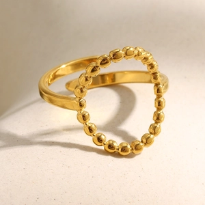 Open Ring 18K Gold Plated Stainless Steel Bead Edged O-Shape Adjustable Niche Design Fashion Jewelry For Women