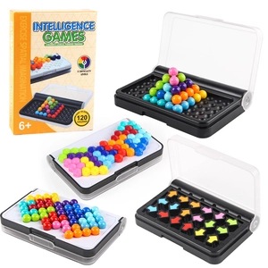 Kids logic puzzle game with 120 challenges and colorful beads in a black storage base