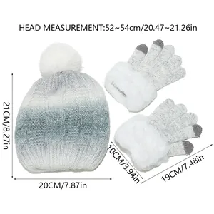 Size chart for winter tie-dye knit hat and gloves set with head measurement details
