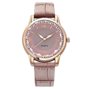 Women's quartz watch with rose gold case, pink dial, and crocodile leather strap