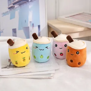 Fruit Bubble Tea Cup Plush Keychain Soft Stuffed Toy Strawberry Pineapple Apple Cute Pendant Bag Charm Gift For Girls