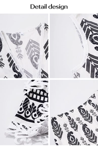 Detail design showing Bohemian print patterns and white crochet lace edges on the fabric