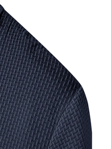 Detailed close-up of breathable waffle knit texture on navy blue men's sports t-shirt