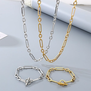 Collier Et Bracelet En Acier Inoxydable Chaîne À Maillons Trombone Fermoir Tendance Décontracté Hommes Femmes