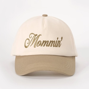 Vintage Mommin' embroidered baseball cap in beige and khaki contrast colors