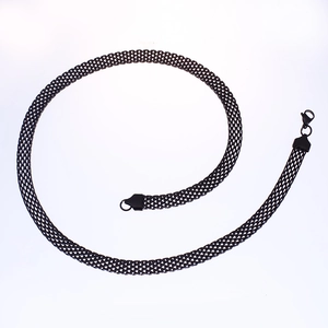 Minimalist black stainless steel mesh bracelet with adjustable clasp on white background