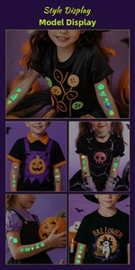 Luminous Halloween tattoos for kids with pumpkin and ghost designs on arm skin