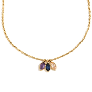 Elegant 18K gold plated stainless steel necklace with three colorful zircon eye pendants