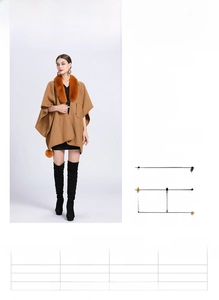 Detailed size chart for faux rabbit fur collar knitted cape shawl with loose fit guide