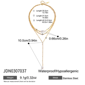 Detailed technical diagram of a multi-layer 18K gold stainless steel Y-shaped necklace