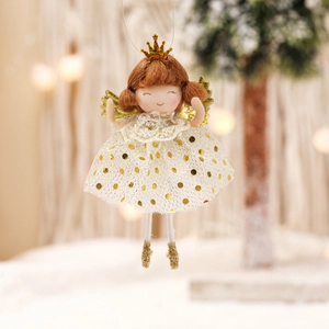 Christmas angel hanging ornament with gold crown and white tulle skirt for tree decor
