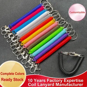 Portachiavi a Molla a Spirale in Plastica Multicolore Cordino Elastico Retrattile Con Chiusura a Moschettone in Lega di Zinco e Anello