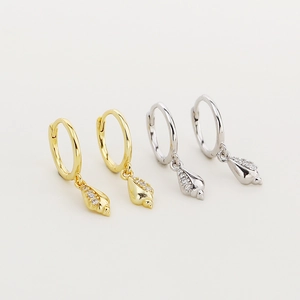 S925 silver conch shell hoop earrings with sparkling crystals in gold and silver finish