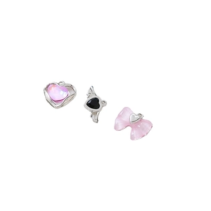 Y2K bow and heart charms with zircons for DIY jewelry necklaces and bracelets