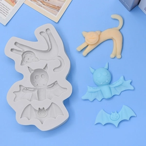 Stampo in silicone per Halloween con gatto nero e pipistrello per dolci e torte fai-da-te