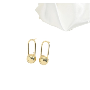 Minimalist gold U-shaped earrings with mirror-polished metal ball drops for women