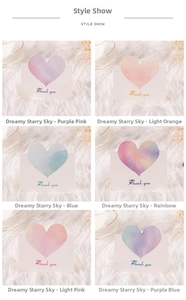 Set of six heart watercolor thank you cards displayed on a white plush background