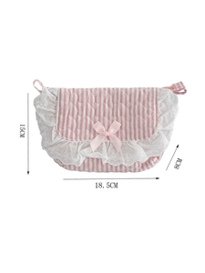 Detailansicht der rosa gestreiften Stepptasche Maße 18,5x15x8cm mit Spitze