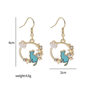 Detail view of cat wreath earrings showing 4cm height and 2cm width measurements