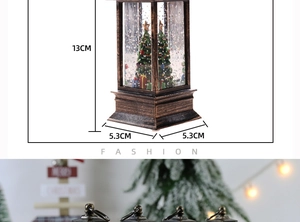 Detail of vintage bronze Christmas lantern with tree and water snow effect dimensions 13cm