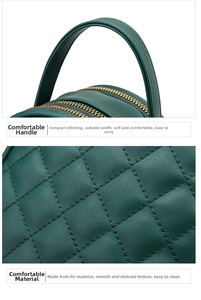 Détails de la texture matelassée en cuir PU et poignée souple du sac à main vert foncé
