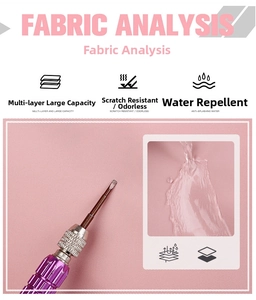 Detail of water-resistant and scratch-resistant pink fabric for folding travel bag