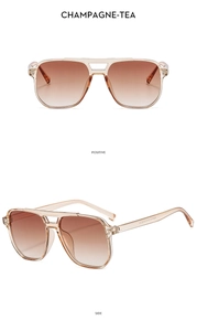 Detail view of champagne-tea aviator sunglasses showing positive and side angles