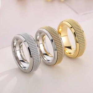 Lot de trois bagues rotatives en acier inoxydable avec texture en maille tressée