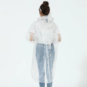 Thickened long white transparent disposable raincoat with hood and elastic cuffs for adults