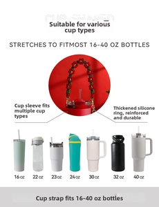 Universal hand-woven floral cup carrier strap with metal buckle for 16oz to 40oz bottles