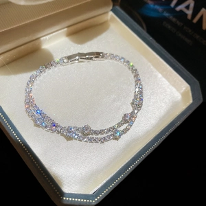 Elegant double layer 18k gold plated bracelet with round zirconia in jewelry box